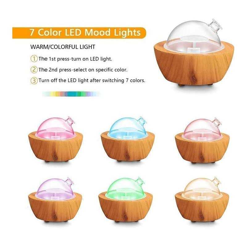 XANAPHIA 280ml Glass Essential Oil Diffuser Wood Grain Base Air Aroma Diffuser for Aromatherapy Cool Mist Humidifier with Safe Auto Shut-Off and 2