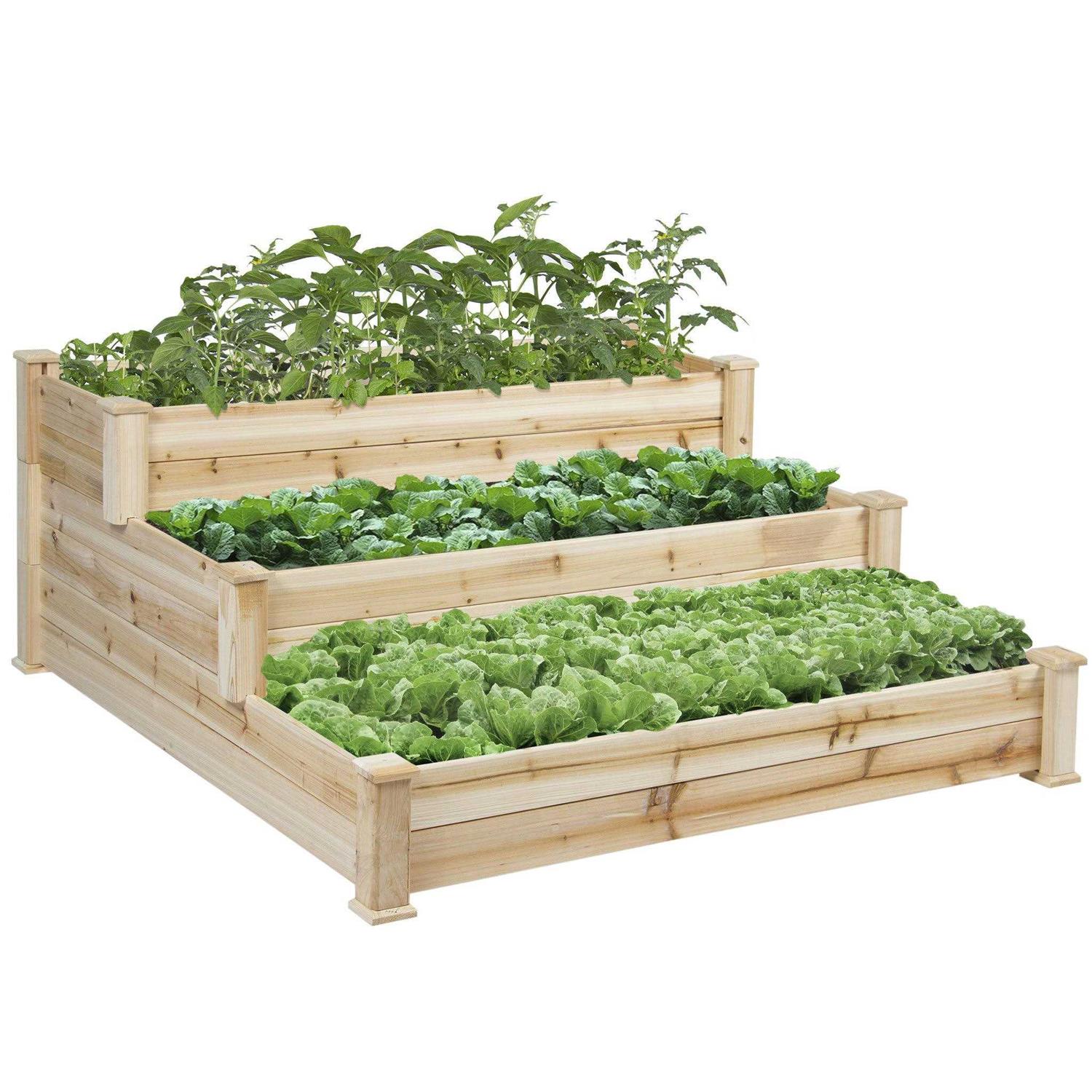 Best Choice Products 3-Tier Fir Wood Raised Garden Bed Planter Kit for Plants
