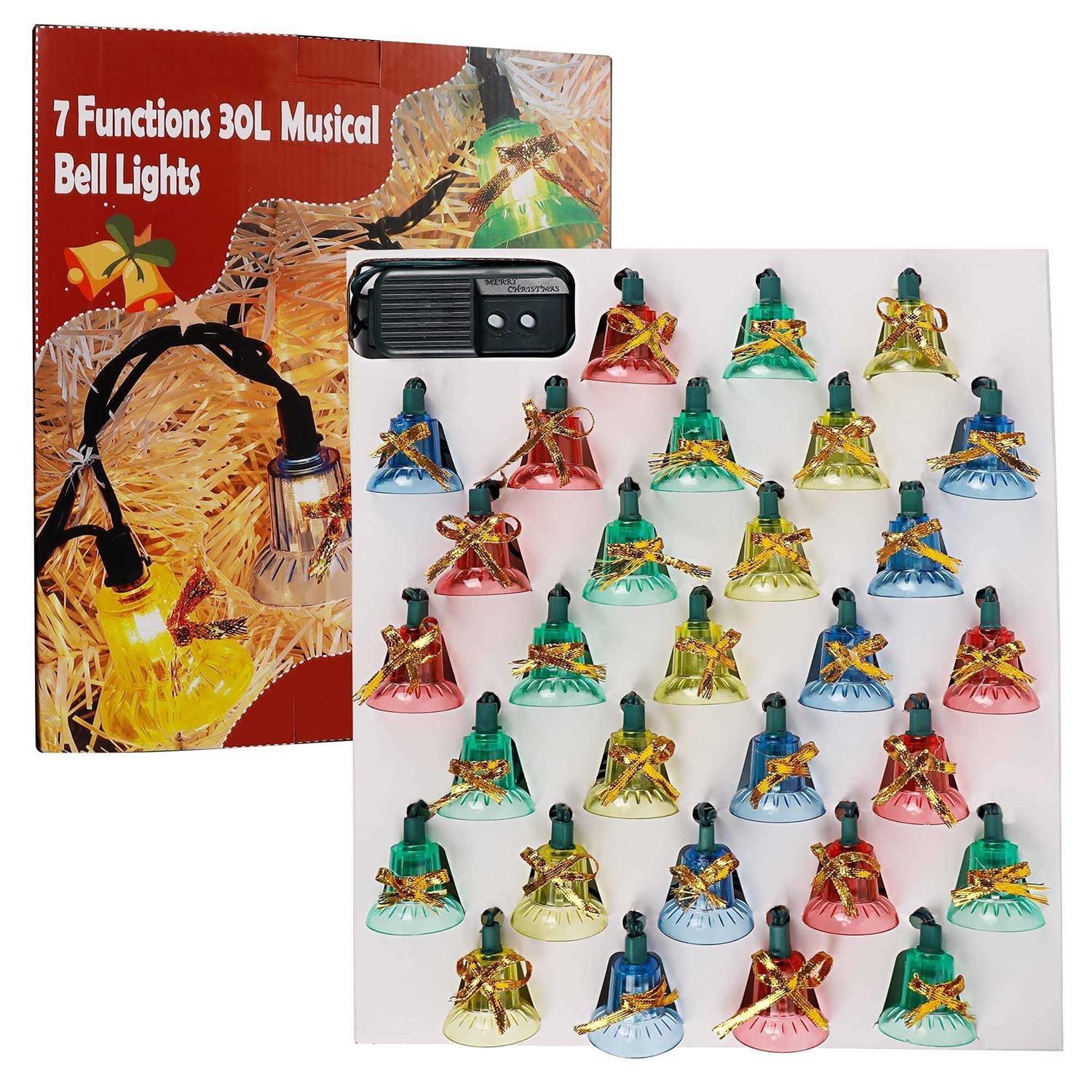 Biswing Christmas Musical Bell String Lights 7 Functions 30-Count Christmas Decorative Lights Green Wire