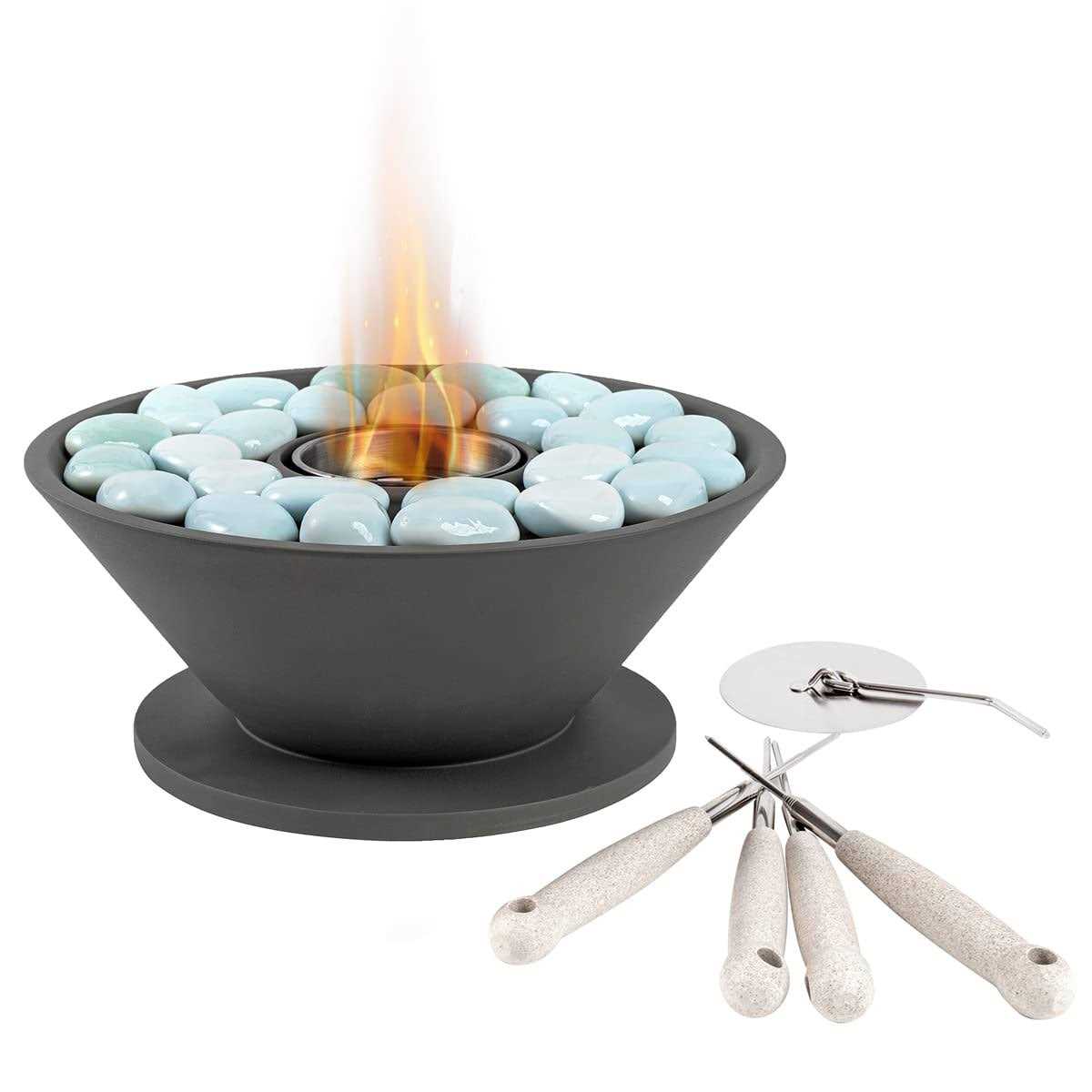 TAKEKIT Tabletop Fire Pit Bowl, 9.4 Inch Concrete Portable Fireplace for Indoor and Outdoor