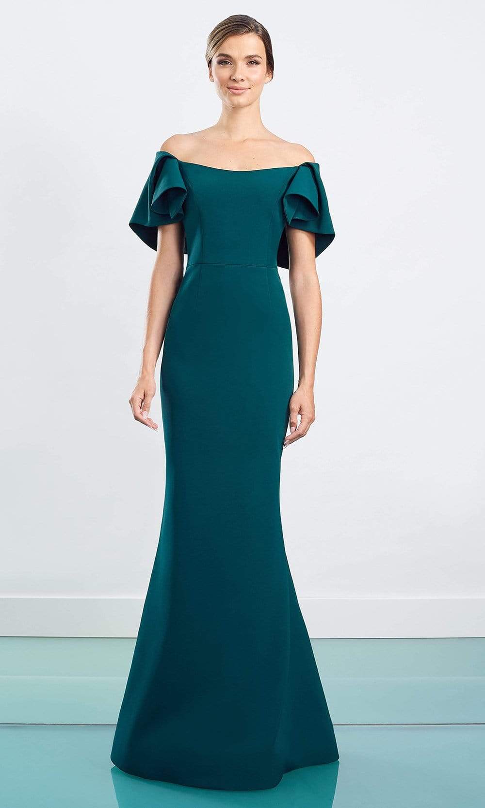1464 Ruffled Off Shoulder Trumpet Dress