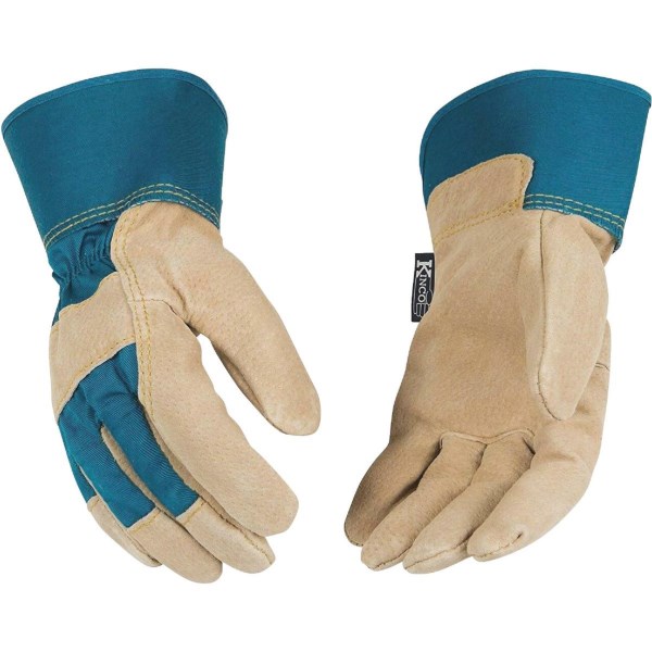 Kinco Women’s Small Aqua Cotton-Blend Canvas Fabric Back Golden Suede Glove