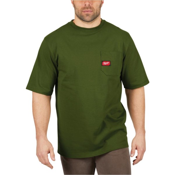 Milwaukee Large Olive Green Short Sleeve Men’s Heavy-Duty Pocket T-Shirt