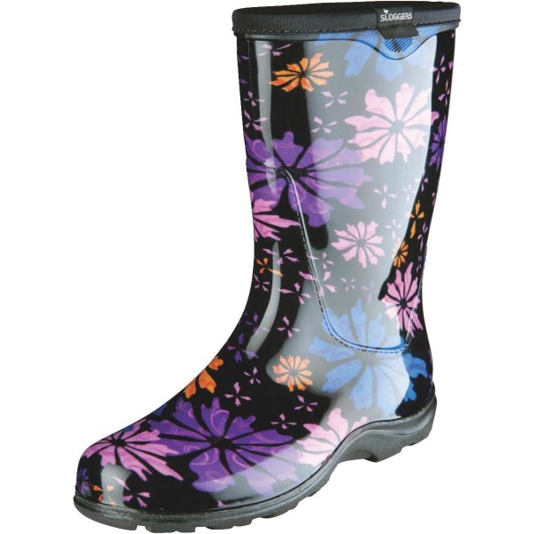 Sloggers Women’s Size 10 Black w/Flowers Rain & Garden Rubber Boot