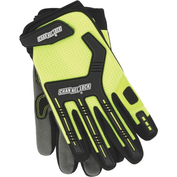 Channellock Men’s Medium Synthetic Leather Heavy-Duty Mechanics Glove, Hi-Visibility Yellow