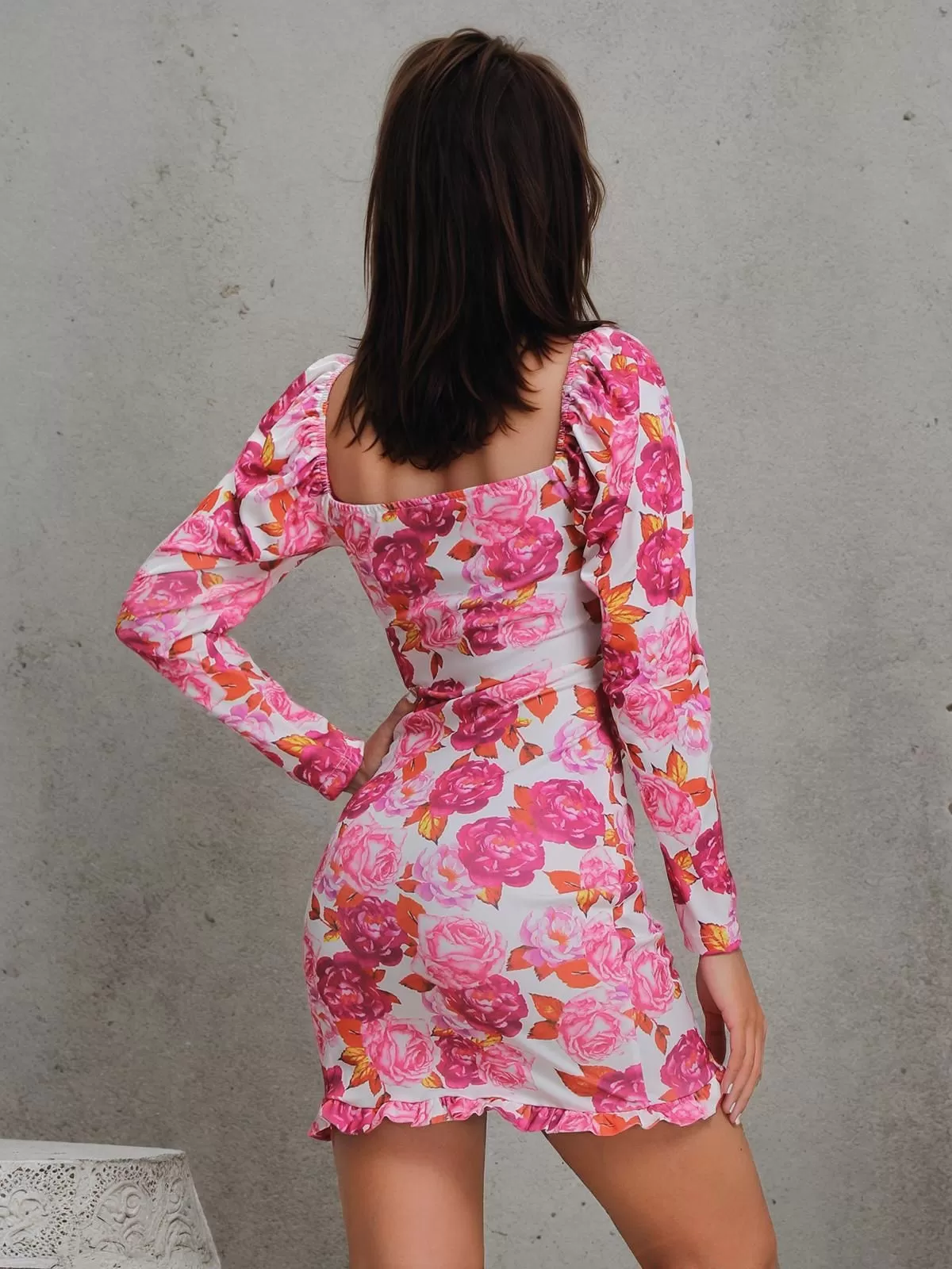 Red Rose Ruffle Square Neck Wrap Dress – Romantic Date Night Style