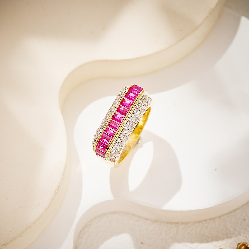 Crimson Radiance Gold-Plated Simulated Ruby Diamond Ring