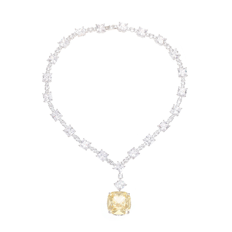 Luxe Glam Gold-Plated Square Yellow Diamond Pendant Necklace