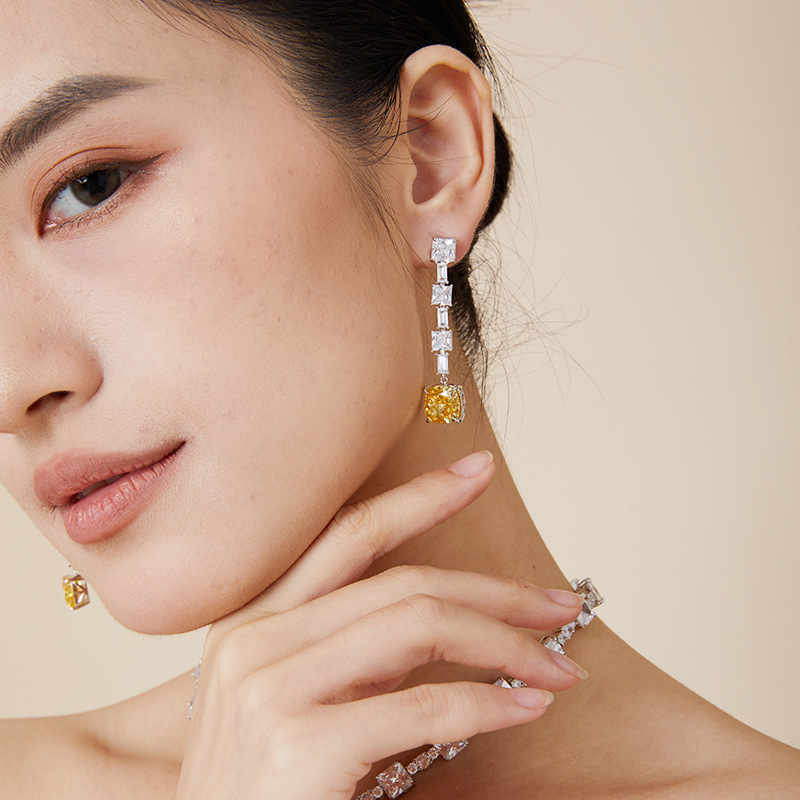 Icy Bloom White Gold-Plated Yellow Radiant Diamond Ice Flower Earrings