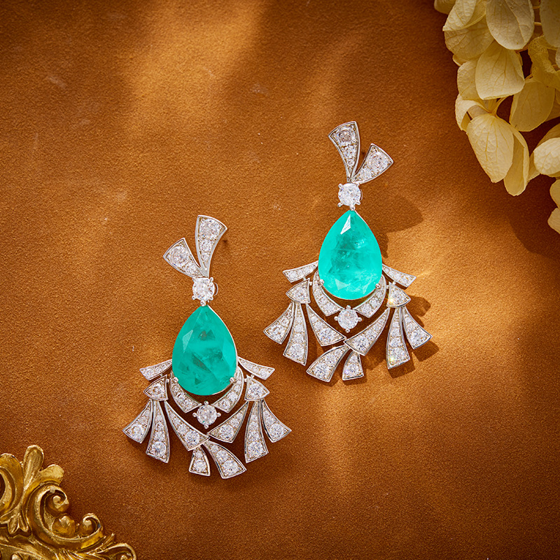 Exotic Elegance Simulated Paraiba Flower-Inspired Gold-Plated Earrings