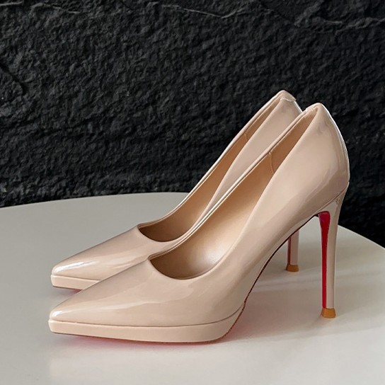 Etiquette patent leather high heels for women, French style, pointed toe, waterproof platform, no fatigue, stiletto commuting, nude single shoes