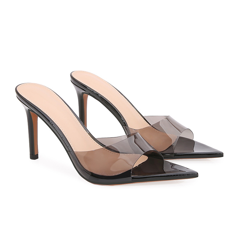 Fashionable TPU high-heeled sandals for women, 2025 summer, open-toe, stiletto, pointed toe, breathable.