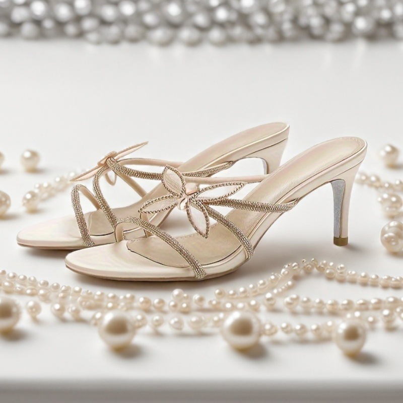 Summer new style stiletto sandals for women, fairy style, round toe rhinestone high heels, bow sweet thick heel sandals