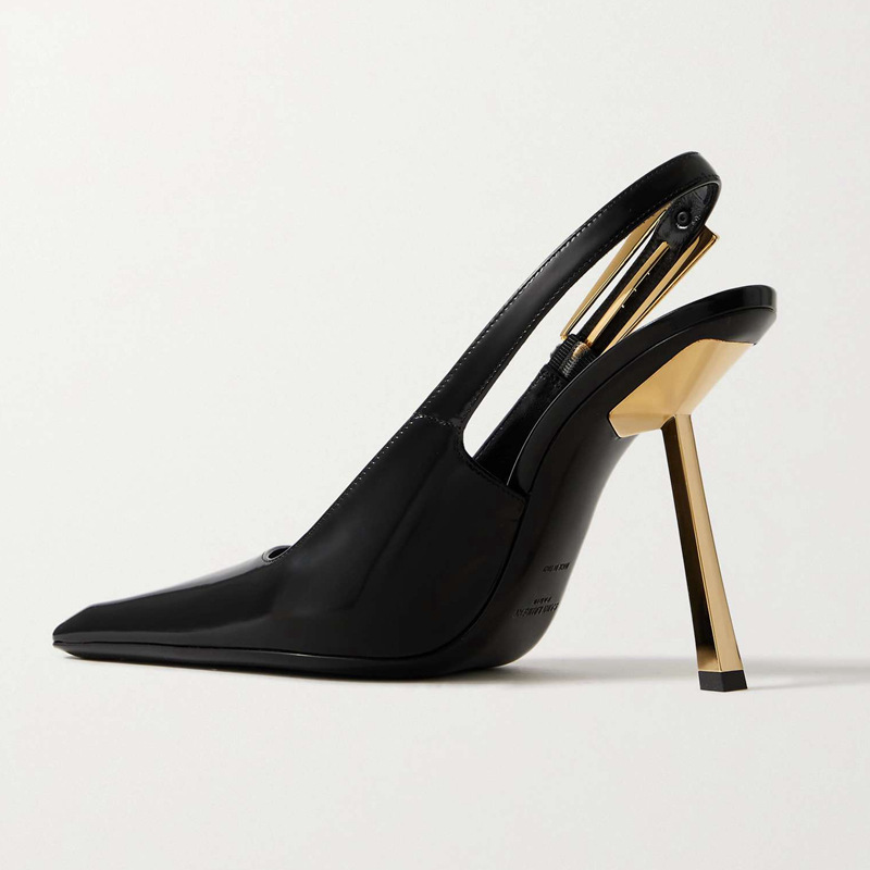 New summer square toe stiletto sandals with patent leather upper, rubber sole and microfiber lining for women