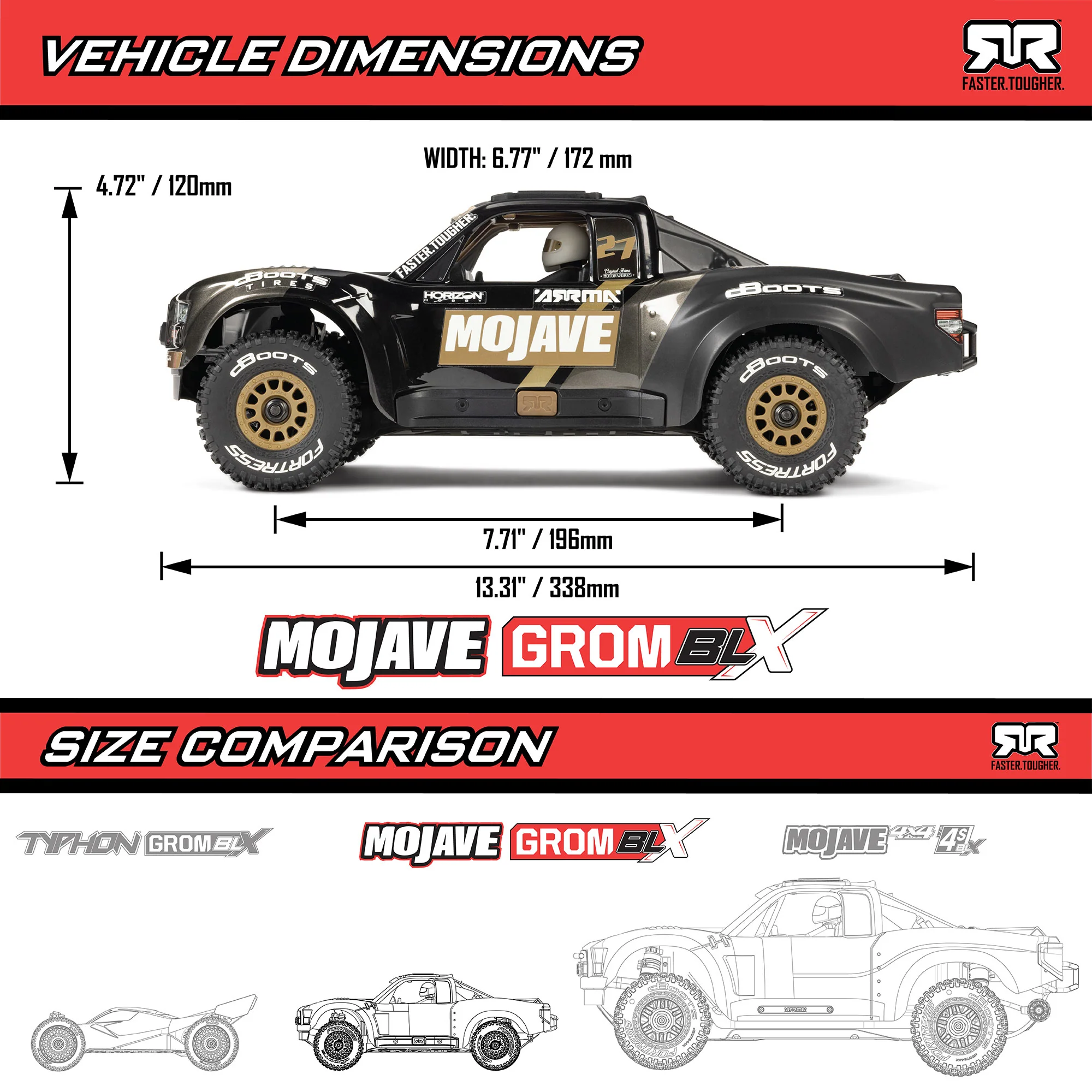 ARRMA Mojave Grom 223S BLX Brushless 4X4 Small Scale Desert Truck RTR, Black