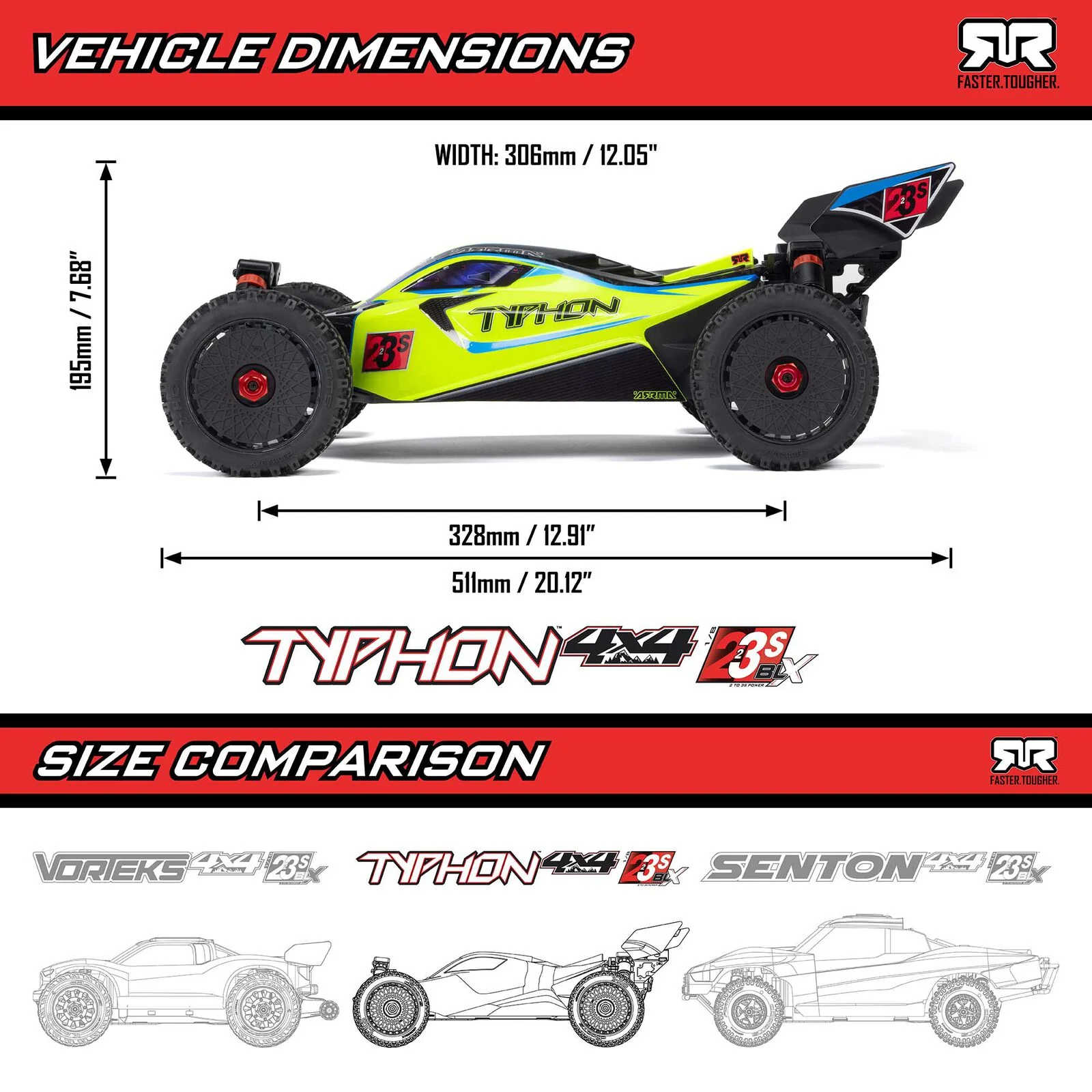 ARRMA 1/8 TYPHON 223S DSC 4X4 RTR Brushless Buggy, Blue