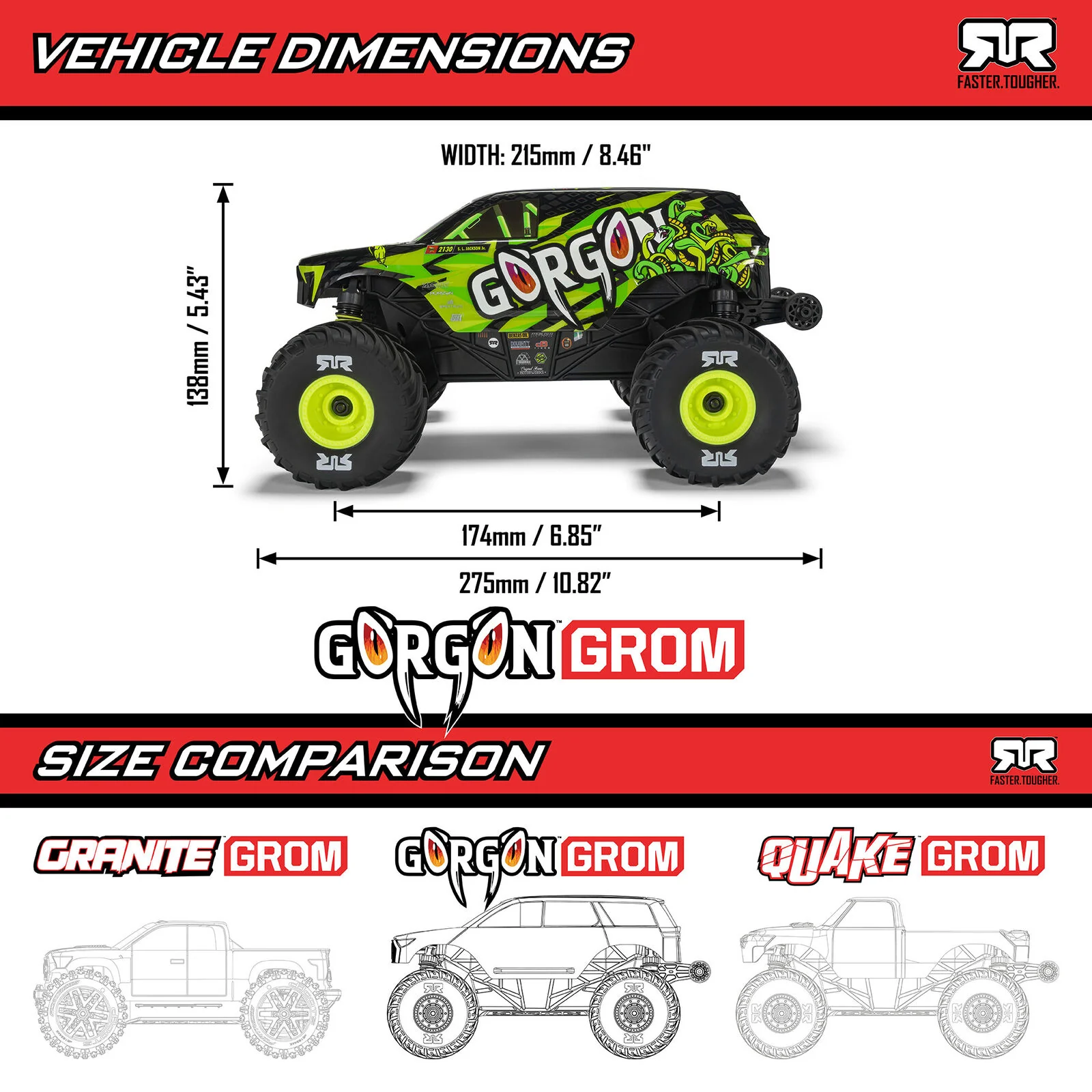 ARRMA 1/16 GORGON GROM 4X4 RTR Brushed Monster Truck, Yellow