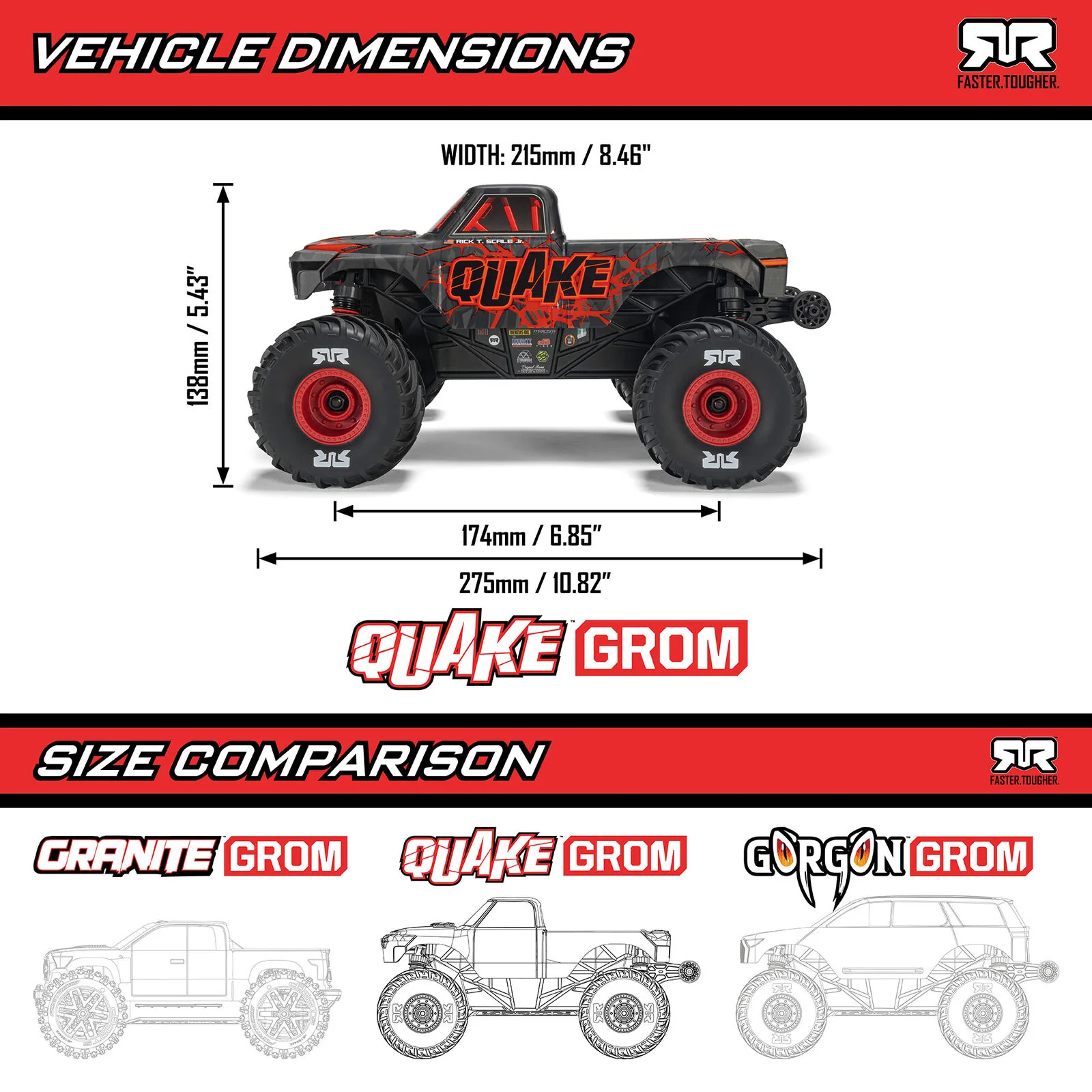 ARRMA 1/16 QUAKE GROM 4X4 RTR Brushed Monster Truck, Green