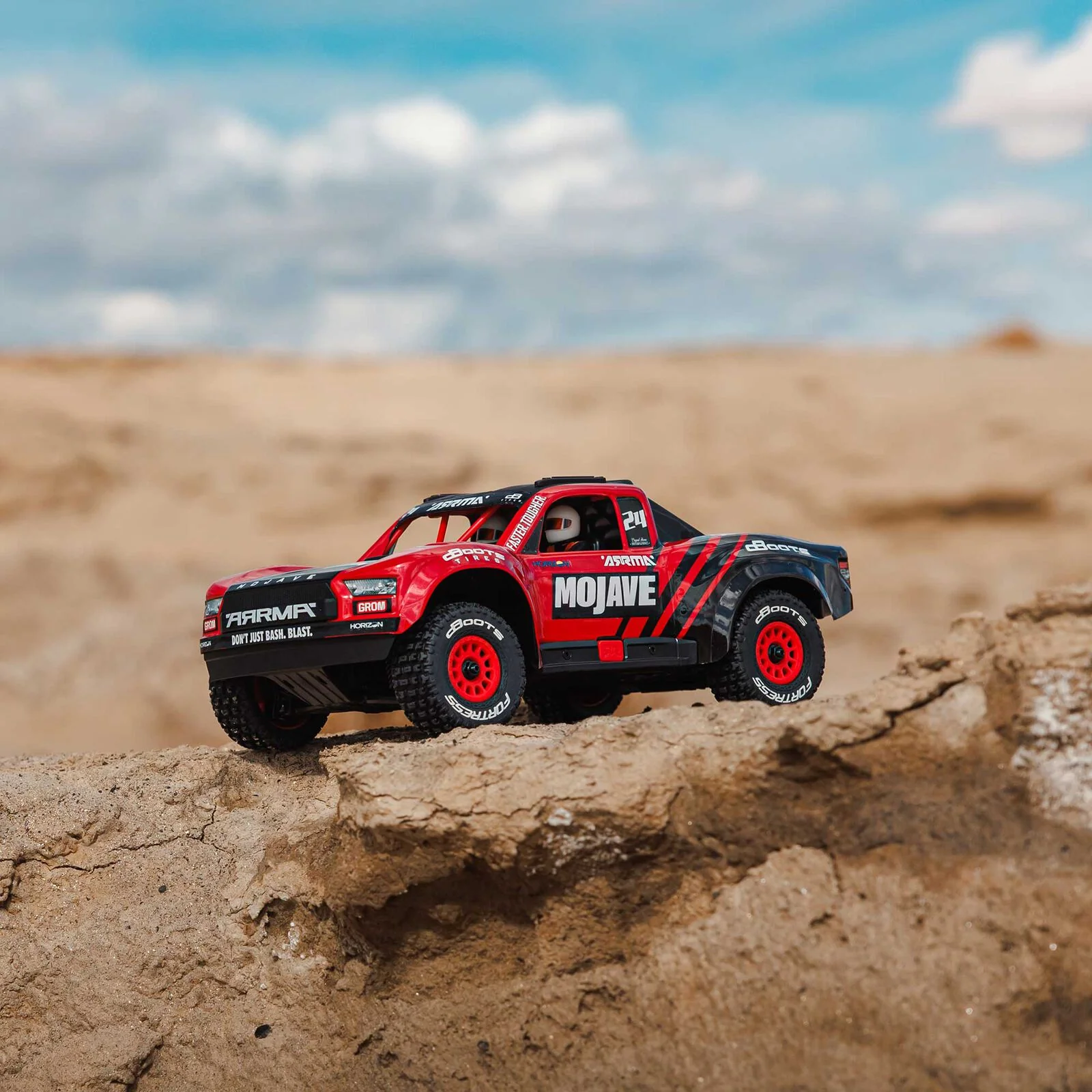 ARRMA MOJAVE GROM MEGA 380 Brushed 4X4 Small Scale Desert Truck RTR with Battery & Charger, Red/Black