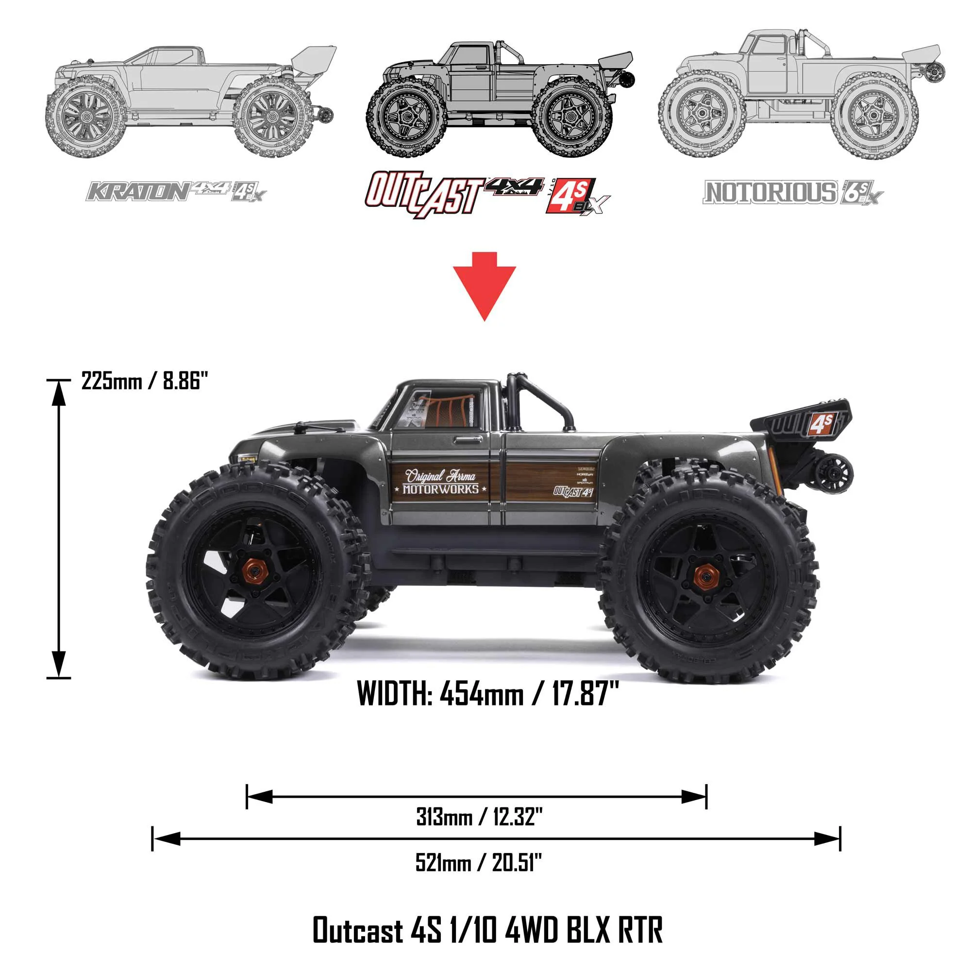 ARRMA Outcast 4X4 4s Brushless 1/10TH 4WD Stunt truck  Gunmetal grey