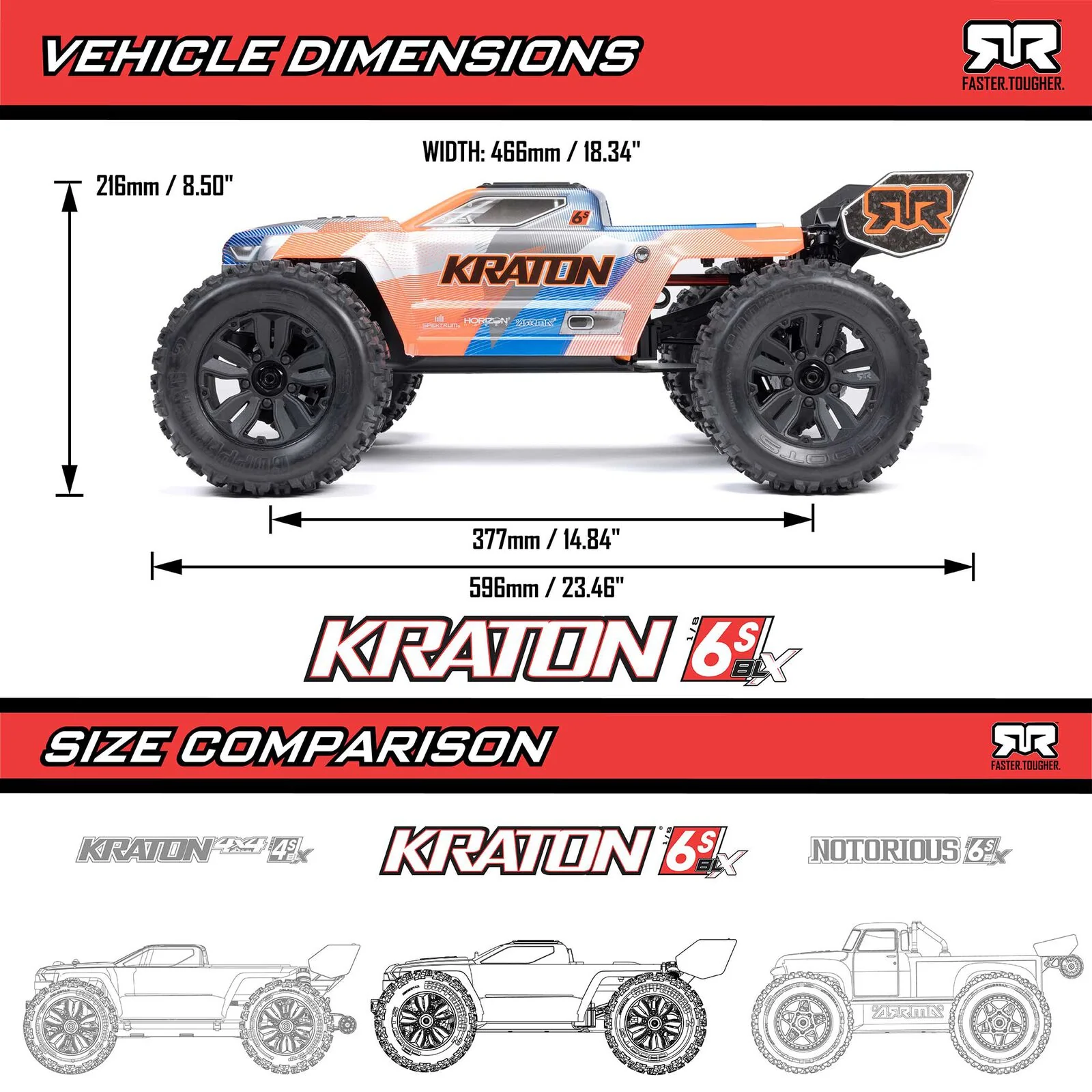 ARRMA 1/8 KRATON 6S 4X4 RTR Brushless Speed Truck, Blue/Orange