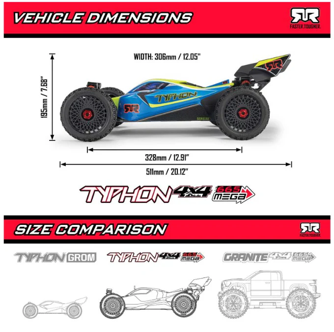 Arrma 1/8 TYPHON 4X4 RTR Brushed Buggy, Blue