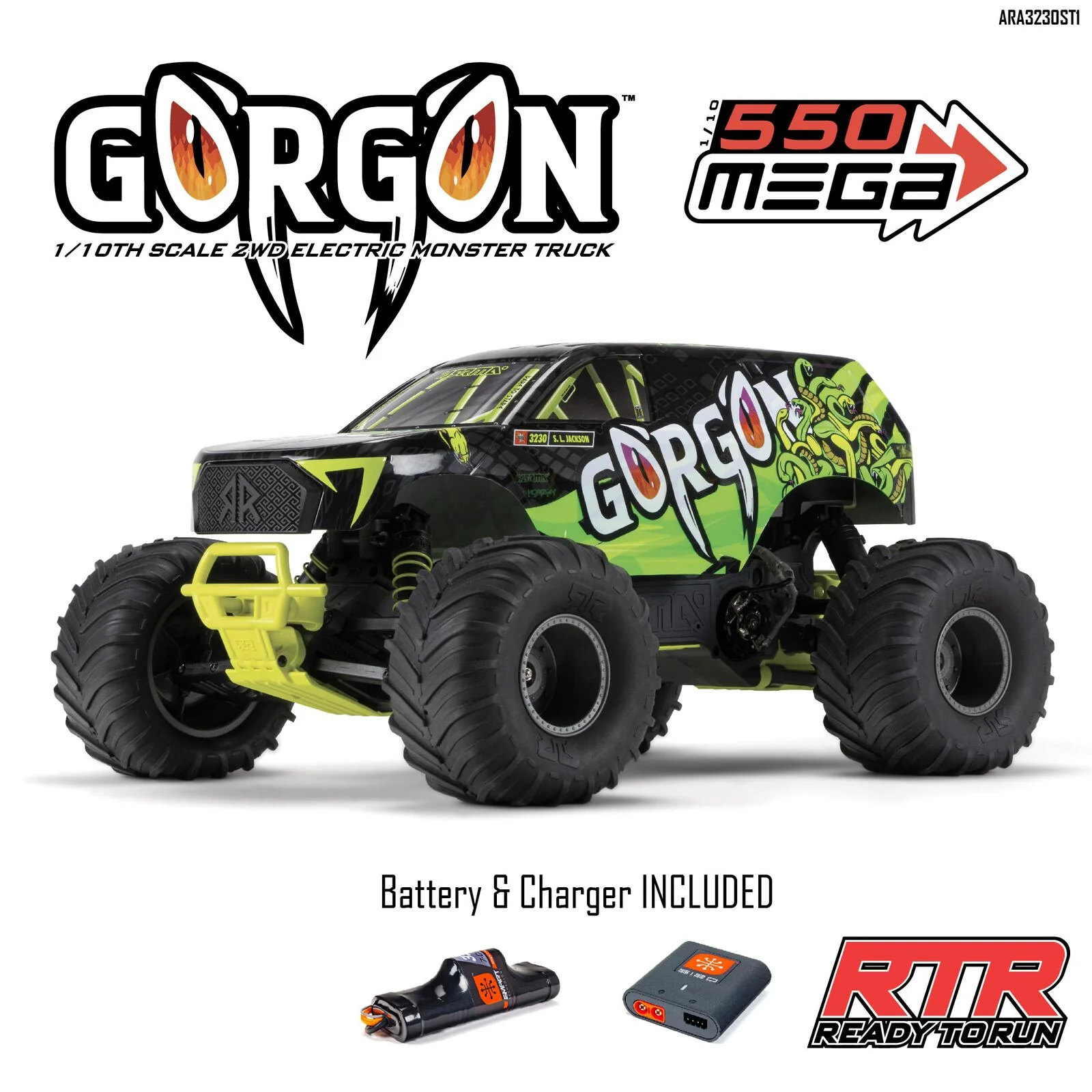ARRMA GORGON 2wd MT1/10 RTR Smart 3300 7C S120 USB Yellow