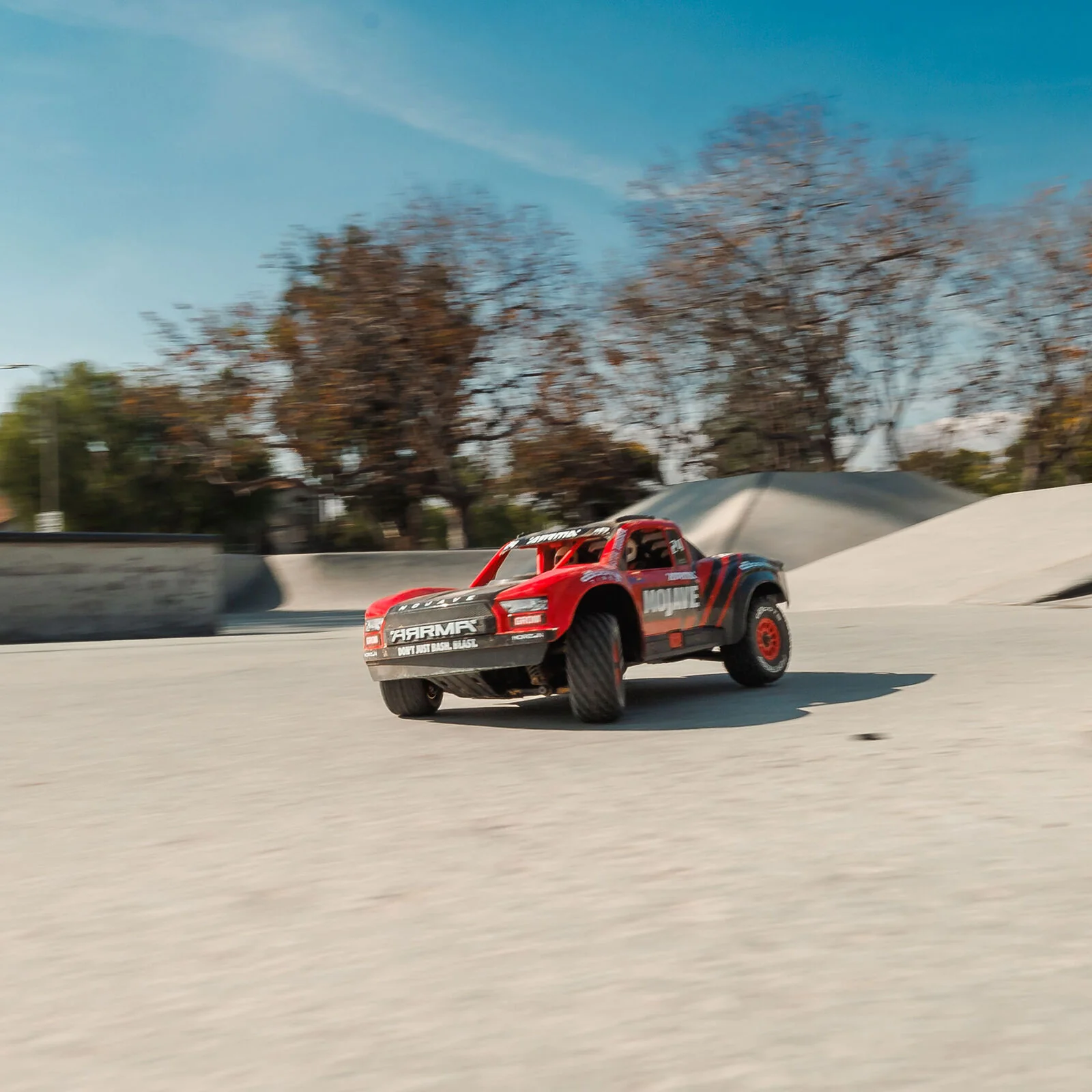 ARRMA MOJAVE GROM MEGA 380 Brushed 4X4 Small Scale Desert Truck RTR with Battery & Charger, Red/Black