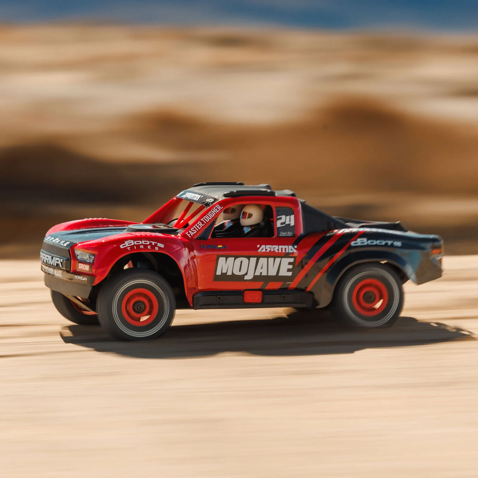 ARRMA MOJAVE GROM MEGA 380 Brushed 4X4 Small Scale Desert Truck RTR with Battery & Charger, Red/Black