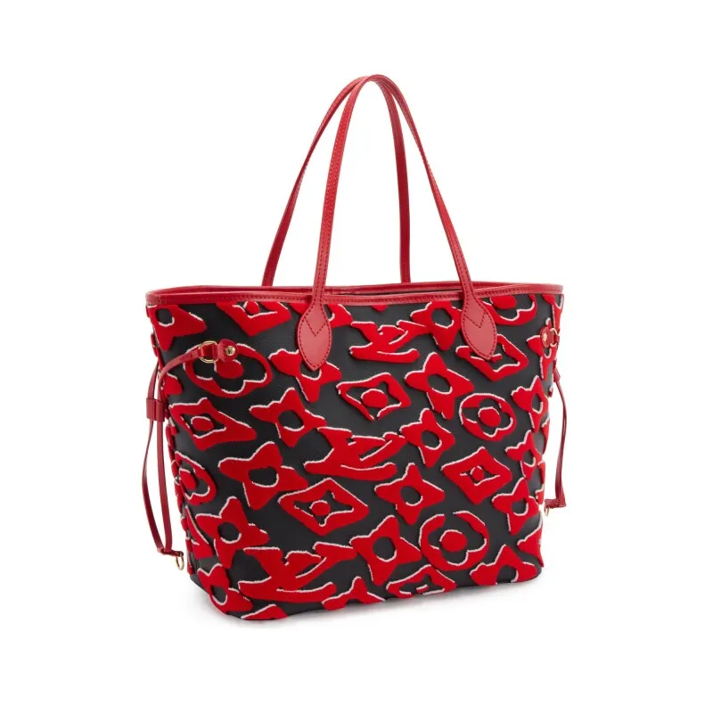 Red, White, and Black Tufted Monogram Canvas LVxUF Neverfull MM Gold Hardware