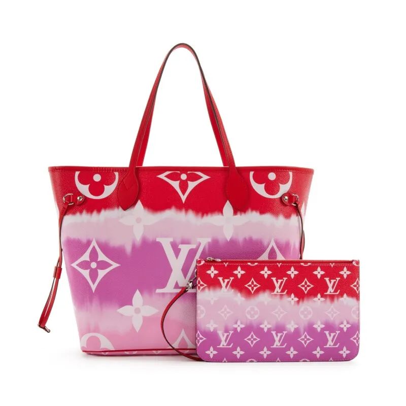 Red and Pink Monogram Escale Coated Canvas Neverfull MM Silver Hardware,