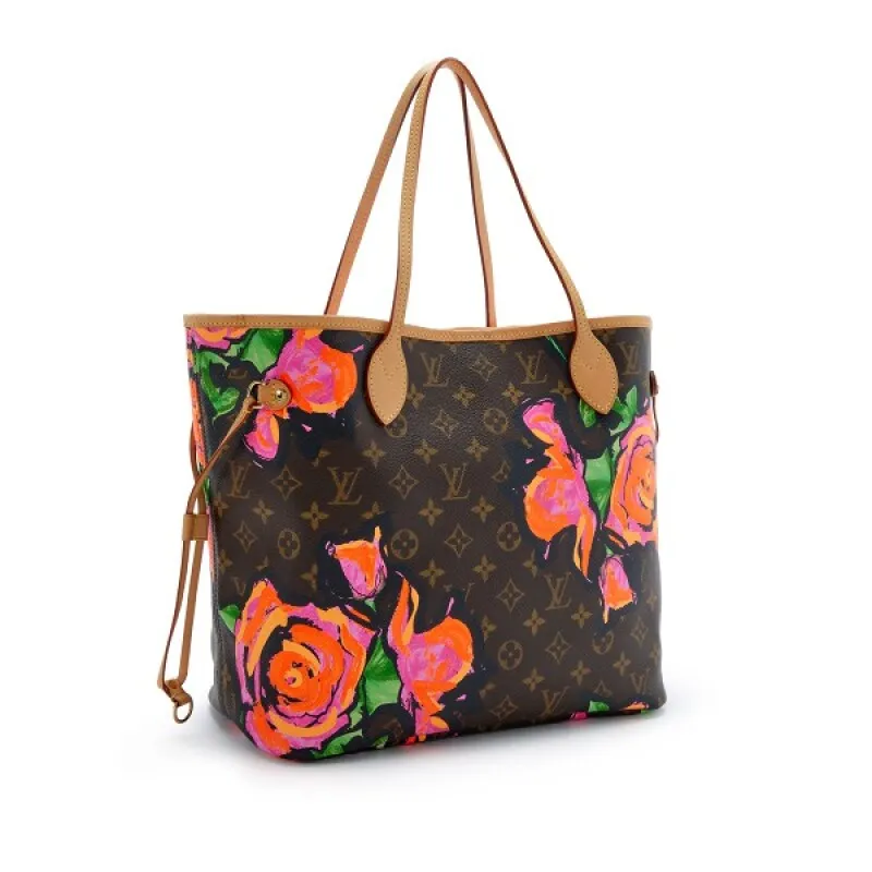 Multicolor Monogram Roses Coated Canvas Neverfull MM Gold Hardware,