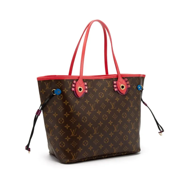 Brown Monogram Coated Canvas and Multicolor Leather Totem Neo Neverfull MM Gold Hardware,
