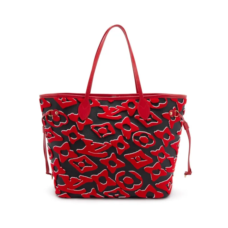 Red, White, and Black Tufted Monogram Canvas LVxUF Neverfull MM Gold Hardware