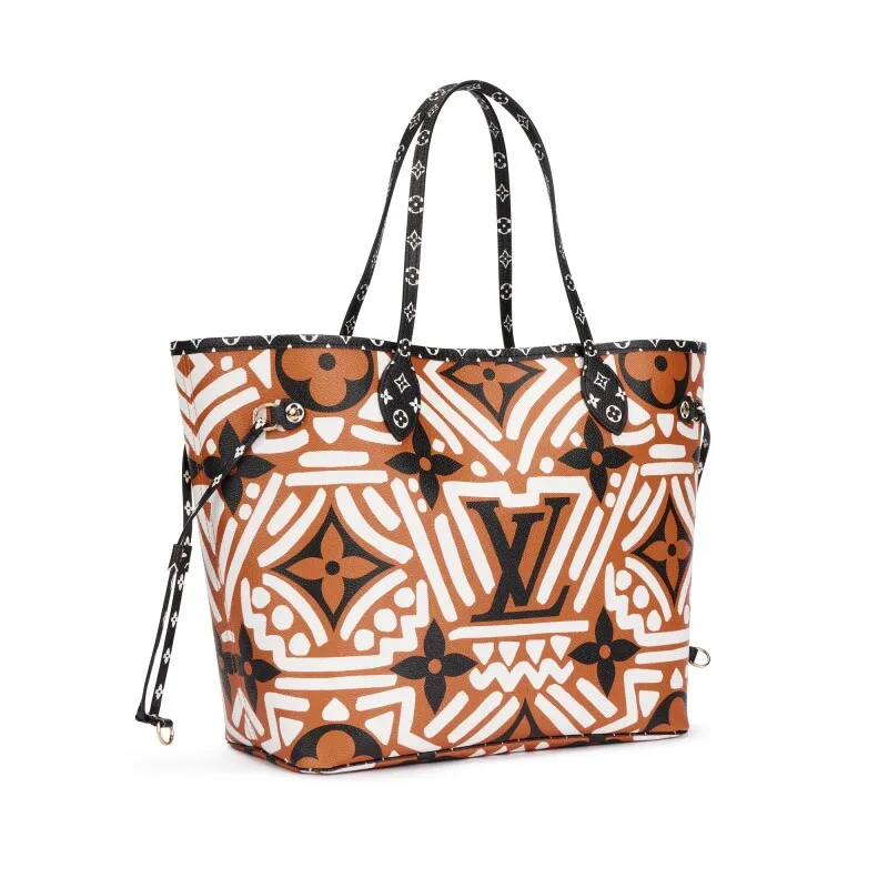 Caramel, Black, and White Giant Monogram Crafty Coated Canvas Neverfull MM Gold Hardware,