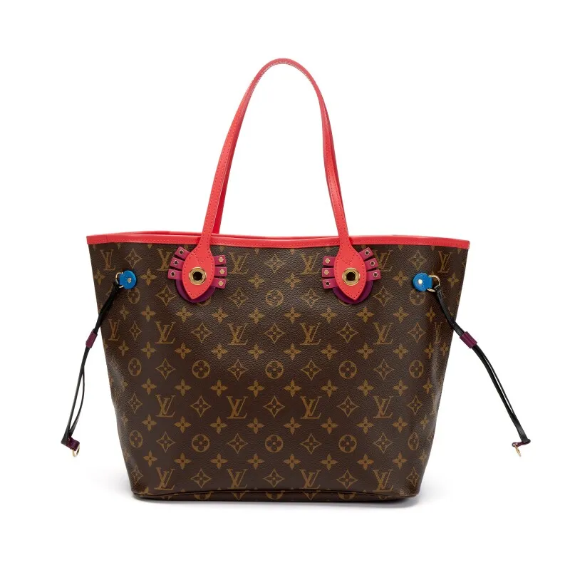 Brown Monogram Coated Canvas and Multicolor Leather Totem Neo Neverfull MM Gold Hardware,