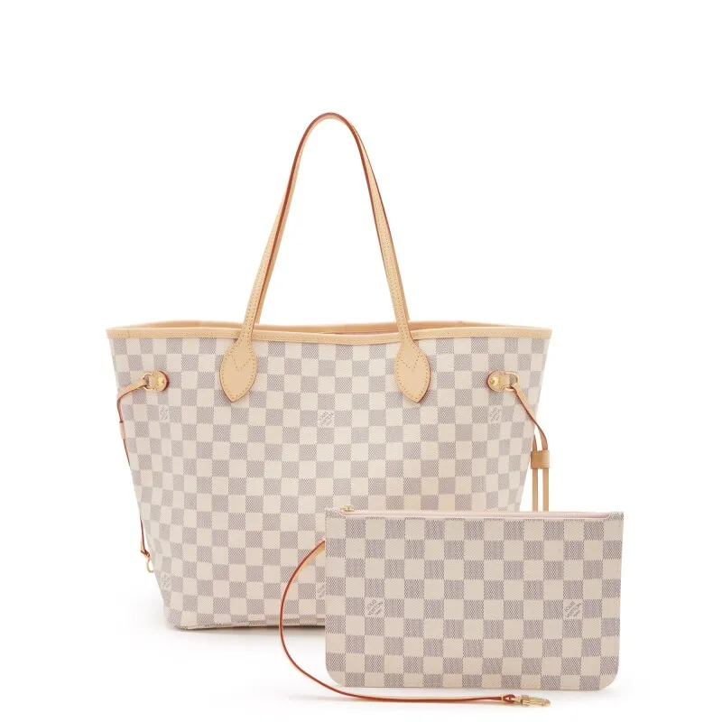 White and Blue Damier Azur Coated Canvas Neverfull MM Gold Hardware,