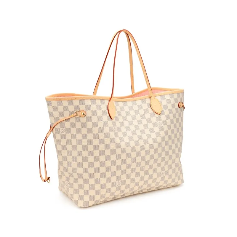 White and Blue Damier Azur Coated Canvas Neverfull MM Gold Hardware,