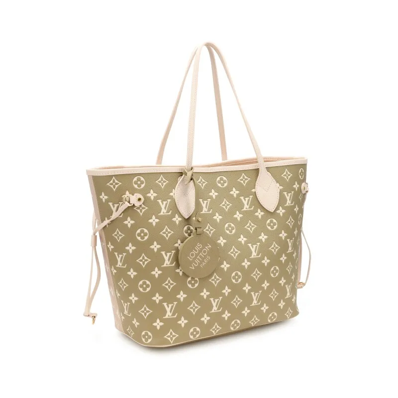 Khaki and Beige Monogram Empreinte Leather Neverfull MM Gold Hardware