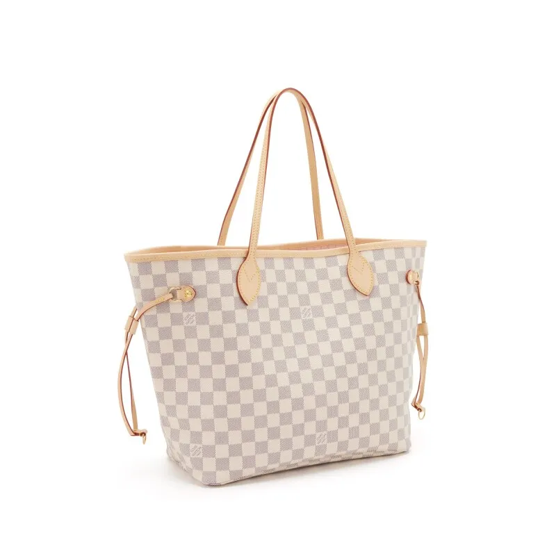 White and Blue Damier Azur Coated Canvas Neverfull MM Gold Hardware,