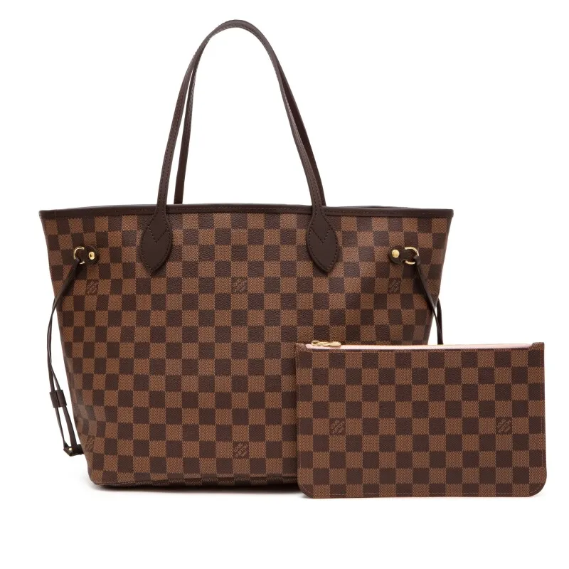 Damier Ebene Coated Canvas Neverfull MM Gold Hardware,