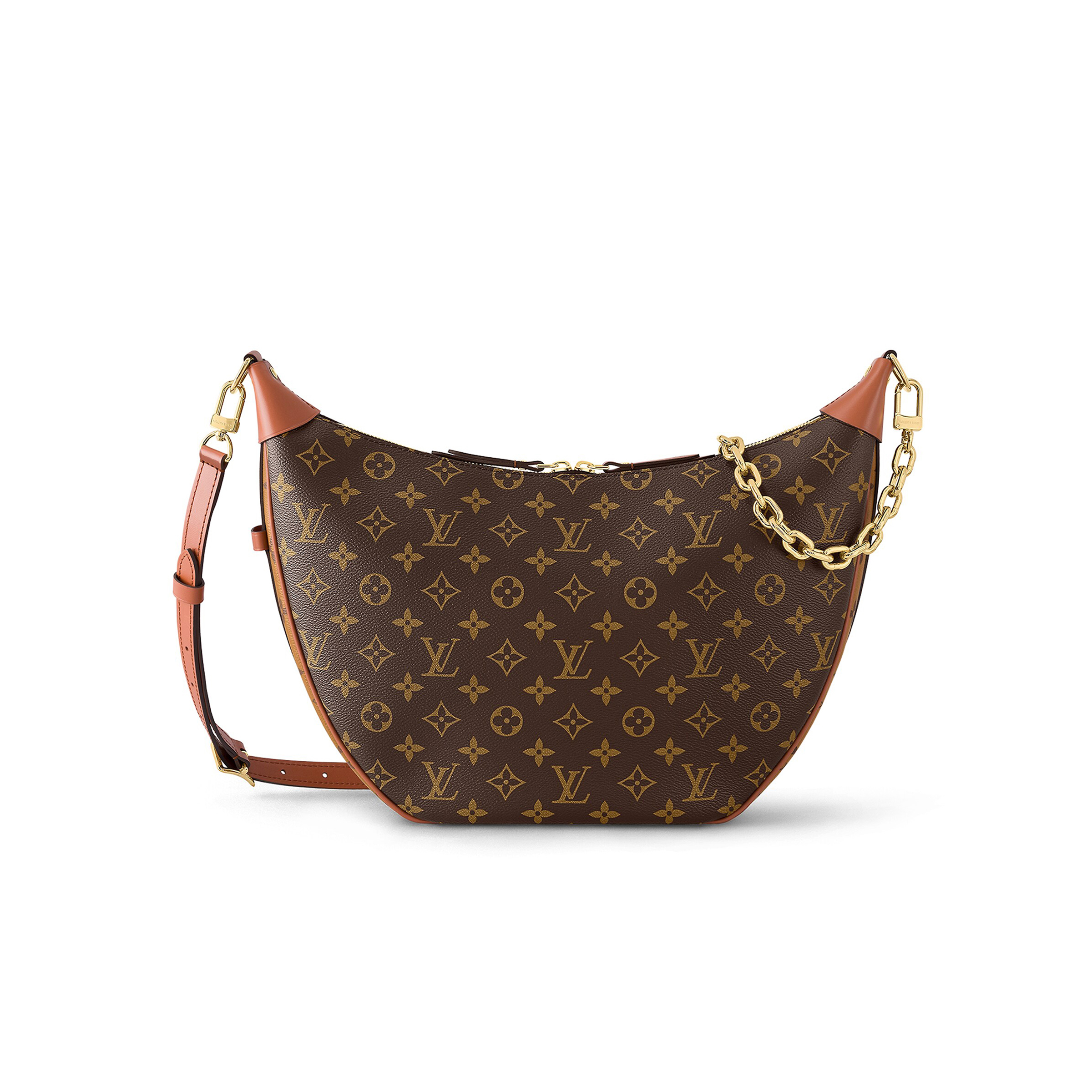 Louis Vuitton Loop Hobo Curry Leather Printed Chain Pea Bun Bag