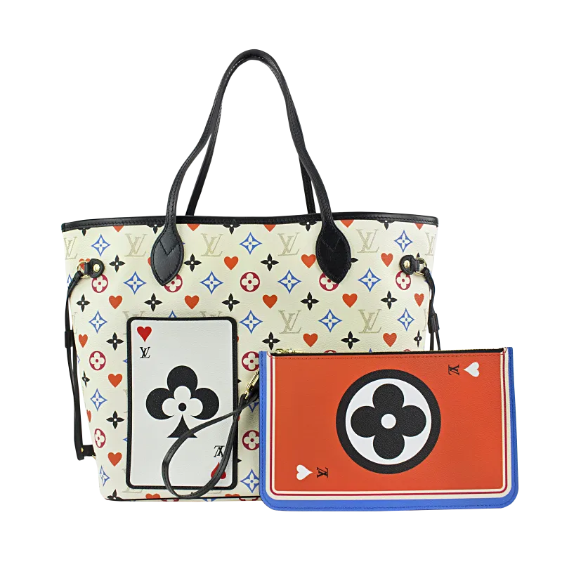 White Multicolor Monogram Canvas Game On Neverfull MM and Pouch with Gold Tone Hardware