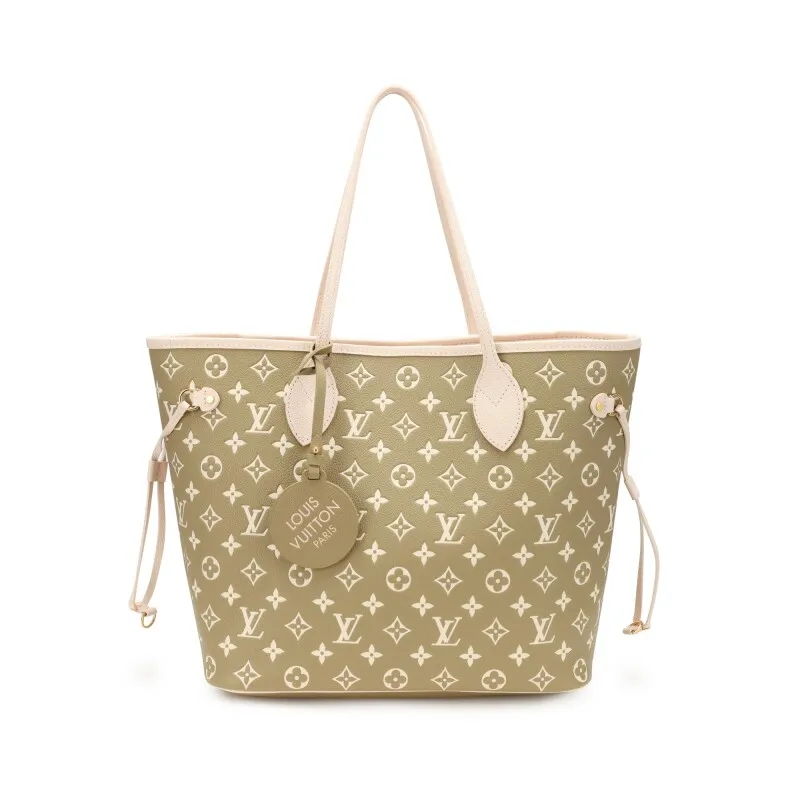 Khaki and Beige Monogram Empreinte Leather Neverfull MM Gold Hardware