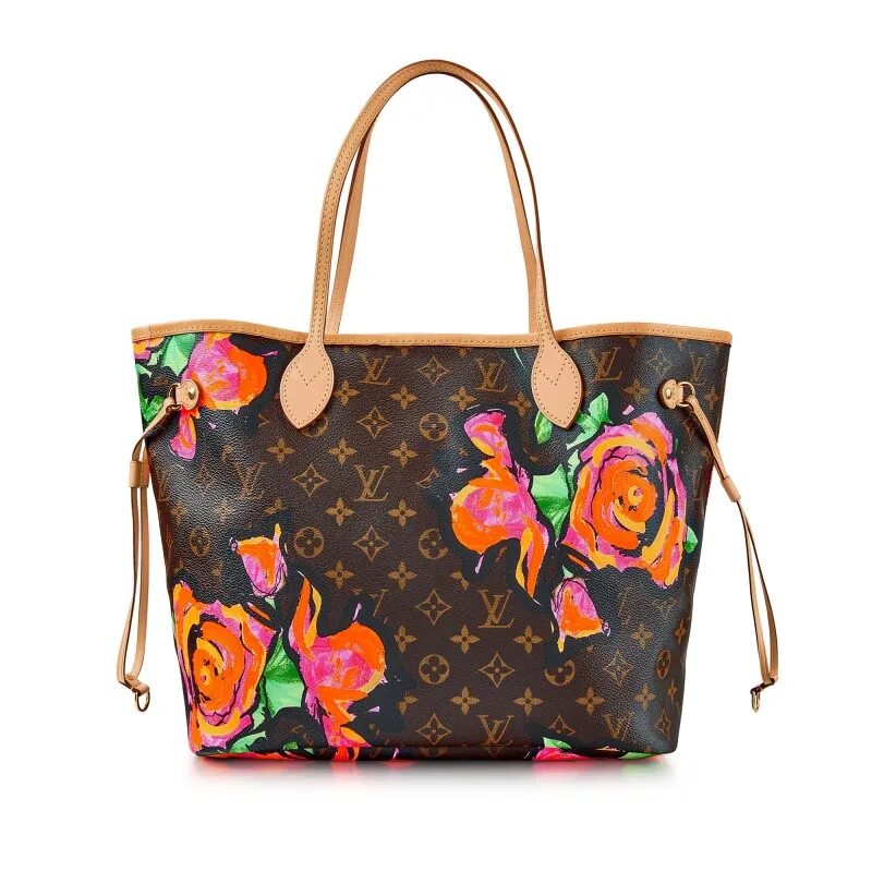 Multicolor Monogram Roses Coated Canvas Neverfull MM Gold Hardware,