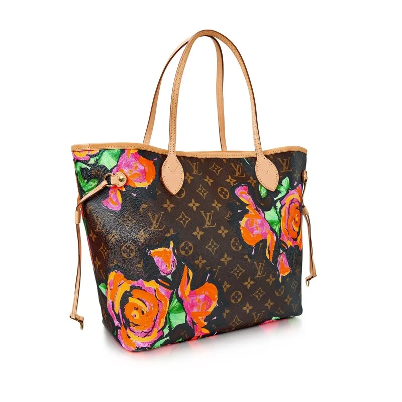 Multicolor Monogram Roses Coated Canvas Neverfull MM Gold Hardware,