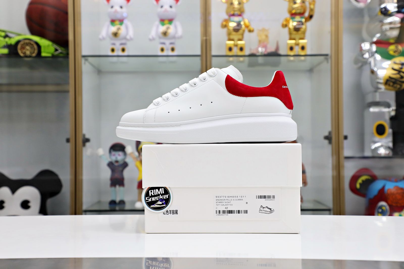 Alexander McQueen WHITE SMOOTH CALF LEATHER RED SUEDE