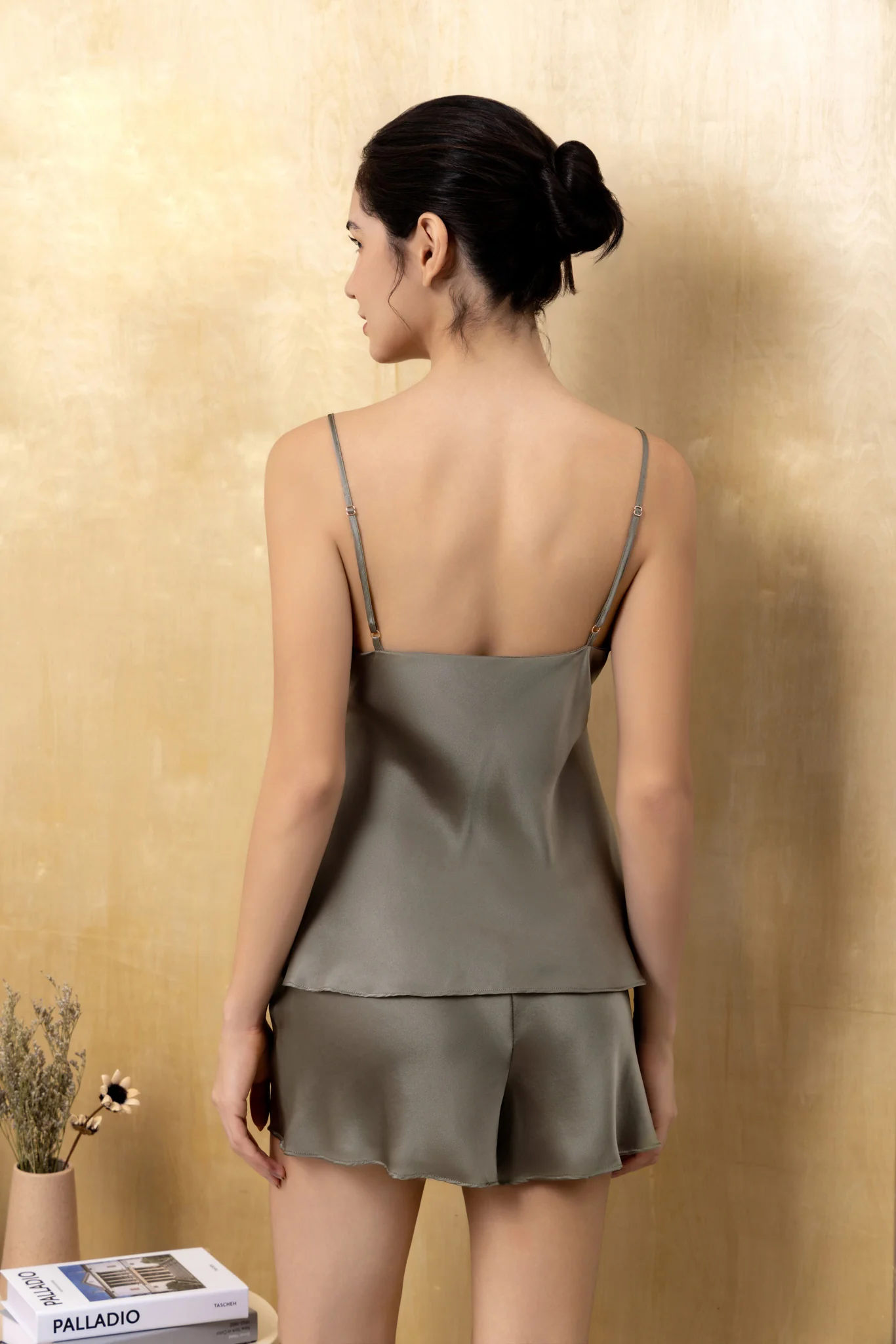 Women’s Pure Silk Camisole Pajama Set In Olive Green