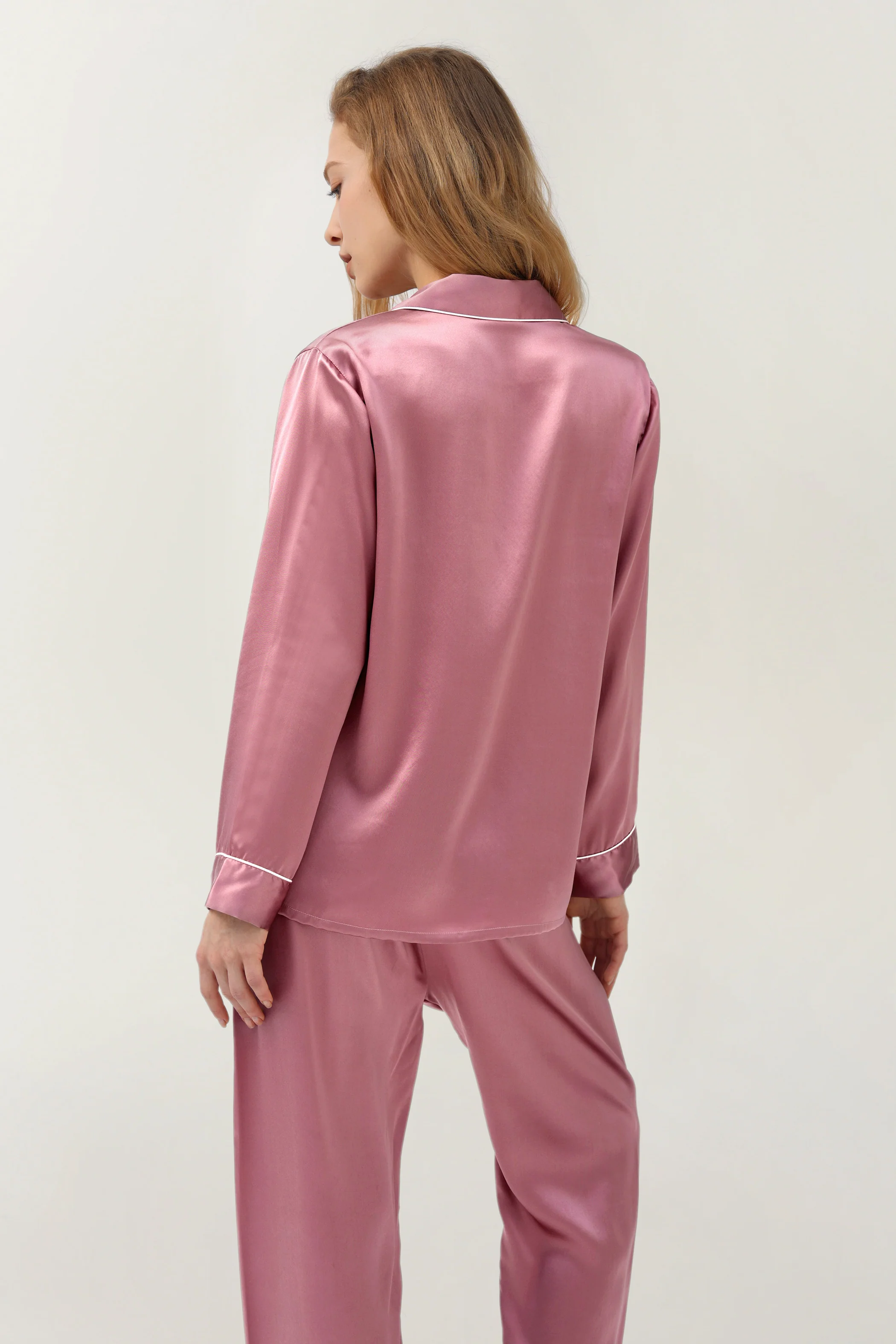Women’s Long-Sleeve & Pants Silk Pajama In Dusty Rose