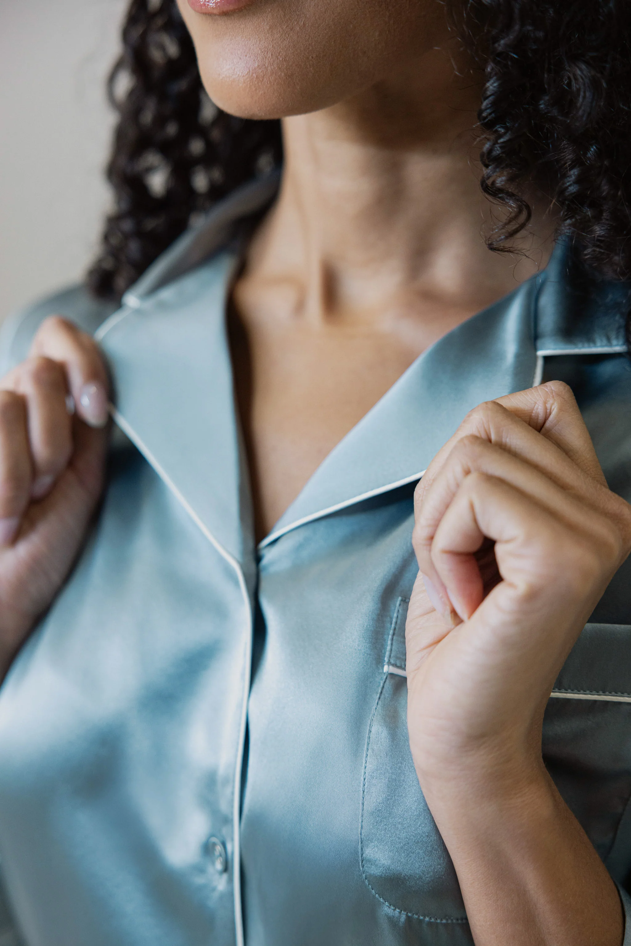 Women’s Long-Sleeve & Pants Silk Pajama In Haze Blue